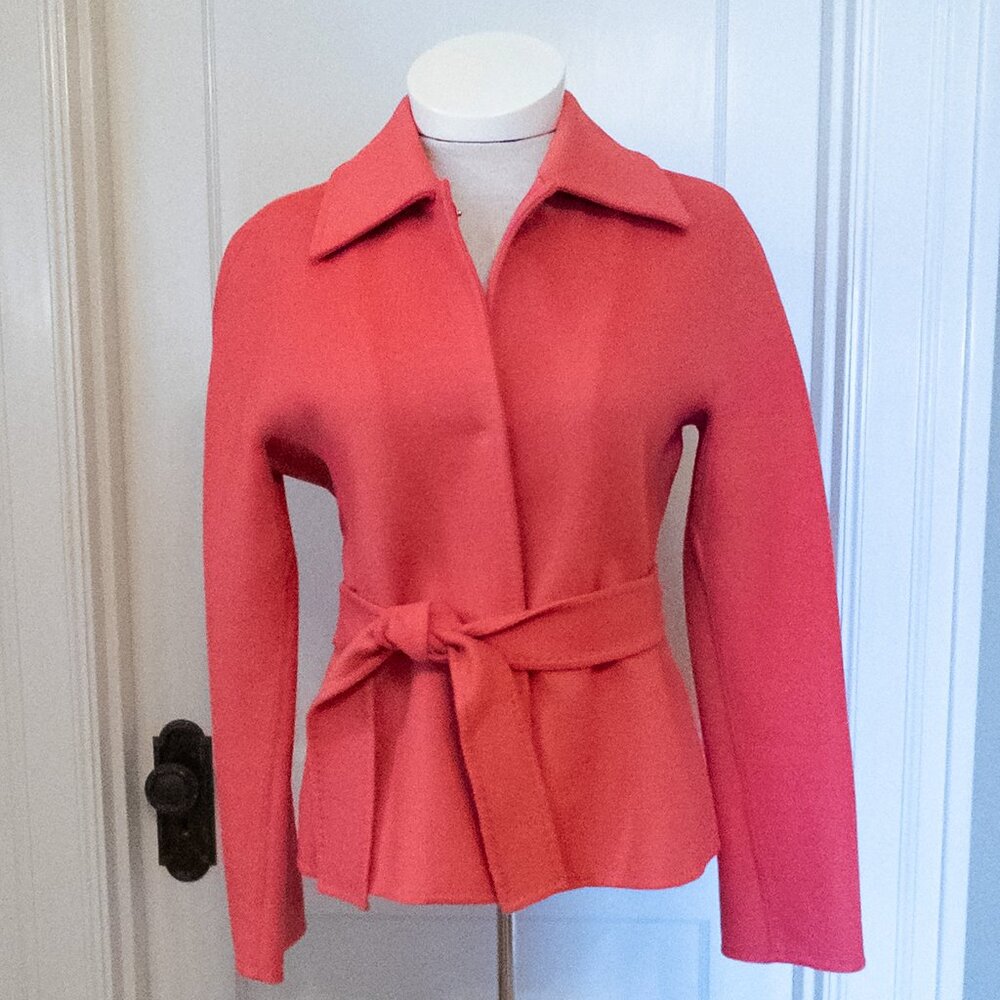 Max Mara Cucito A Mano Cashgora Wool Angora Belted Jacket Coral Sz 8 - Picture 2 of 16